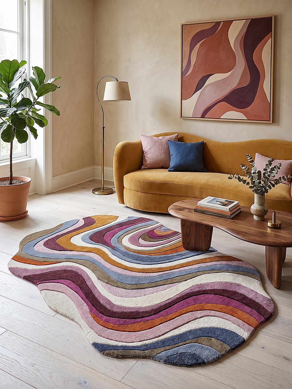 TEPPICH aus Wolle, handgetuftet, EFFRA, in Multi, Wellen-Swirl, 160 x 230 cm - Multicolor, Textil (160/230cm) - KADIMA DESIGN