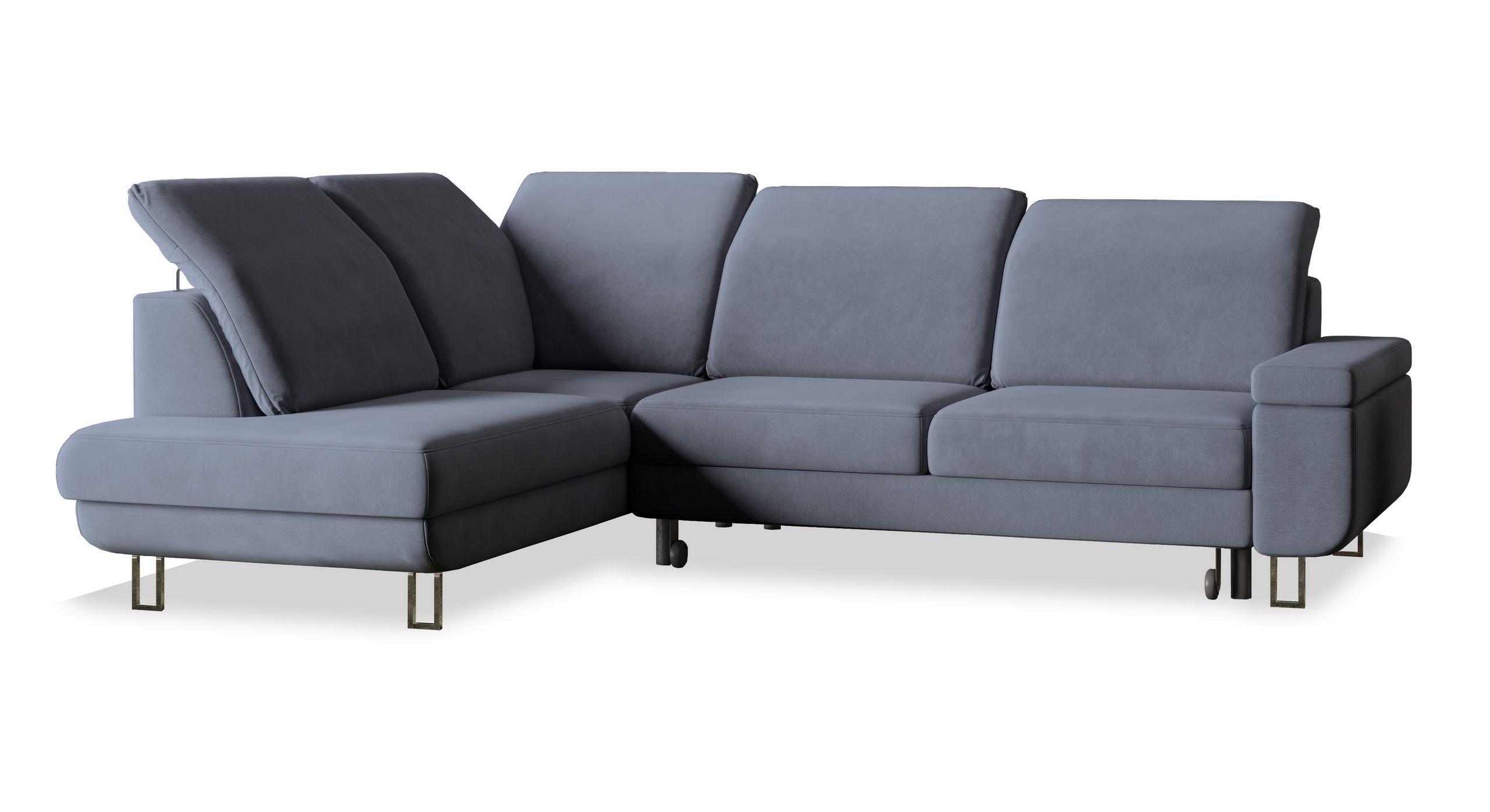 ECKSOFA LERMA R-S Grau Velours-Stoff mit Schlaffunktion - Silberfarben/Grau, Holz/Textil (253/190cm) - MASSENO