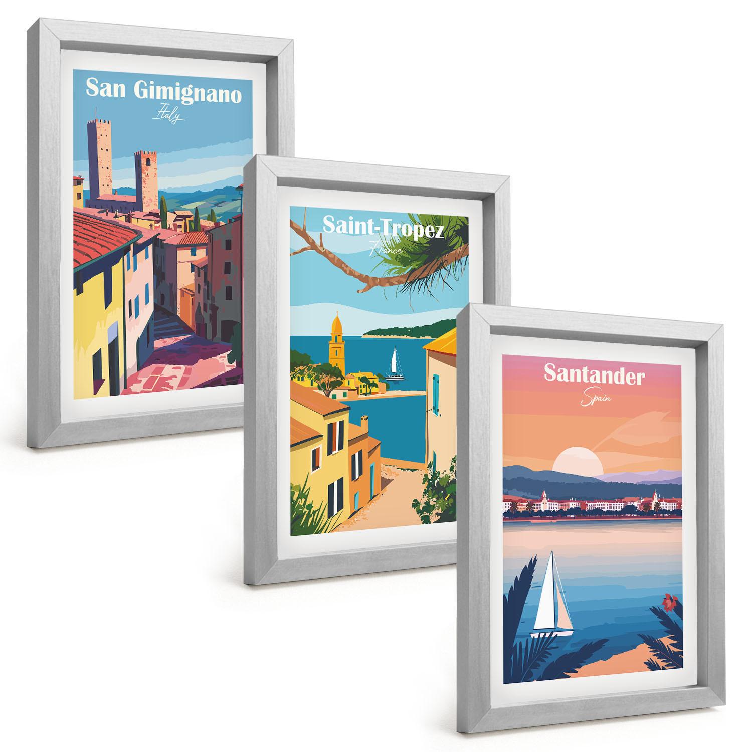 BILDER SET 3er Set - 20x30 cm Silberner Rahmen - Italienische Stadtlandschaften - Silberfarben, Kunststoff (20/30cm) - TULUP