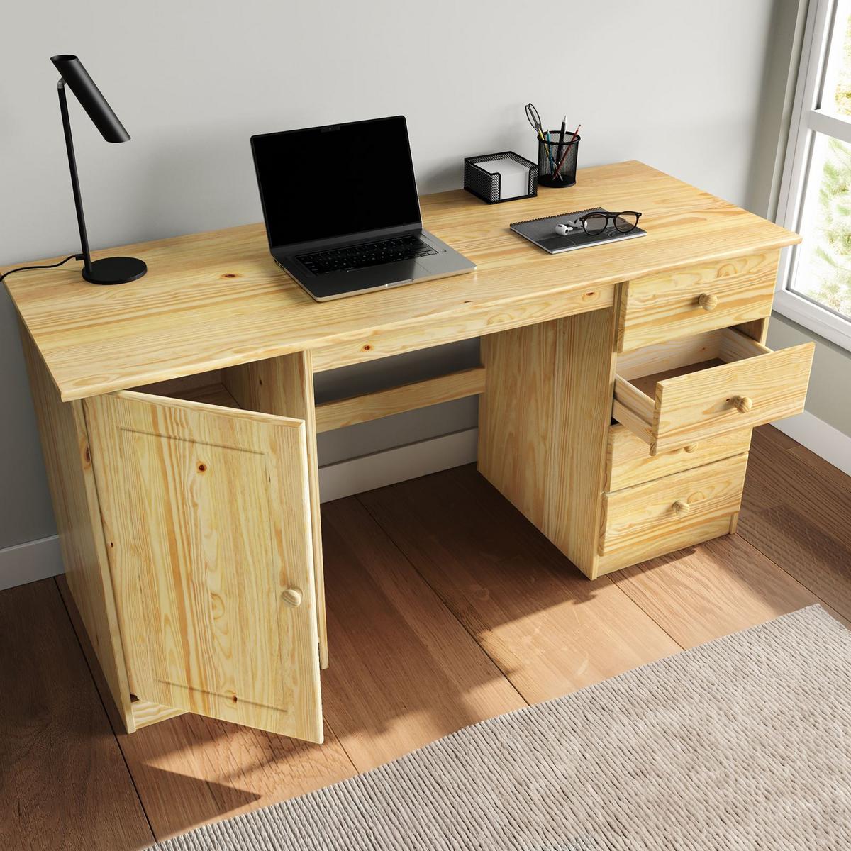 SCHREIBTISCH MANAGER - Naturfarben, Holz (54/145/73cm) - IDIMEX