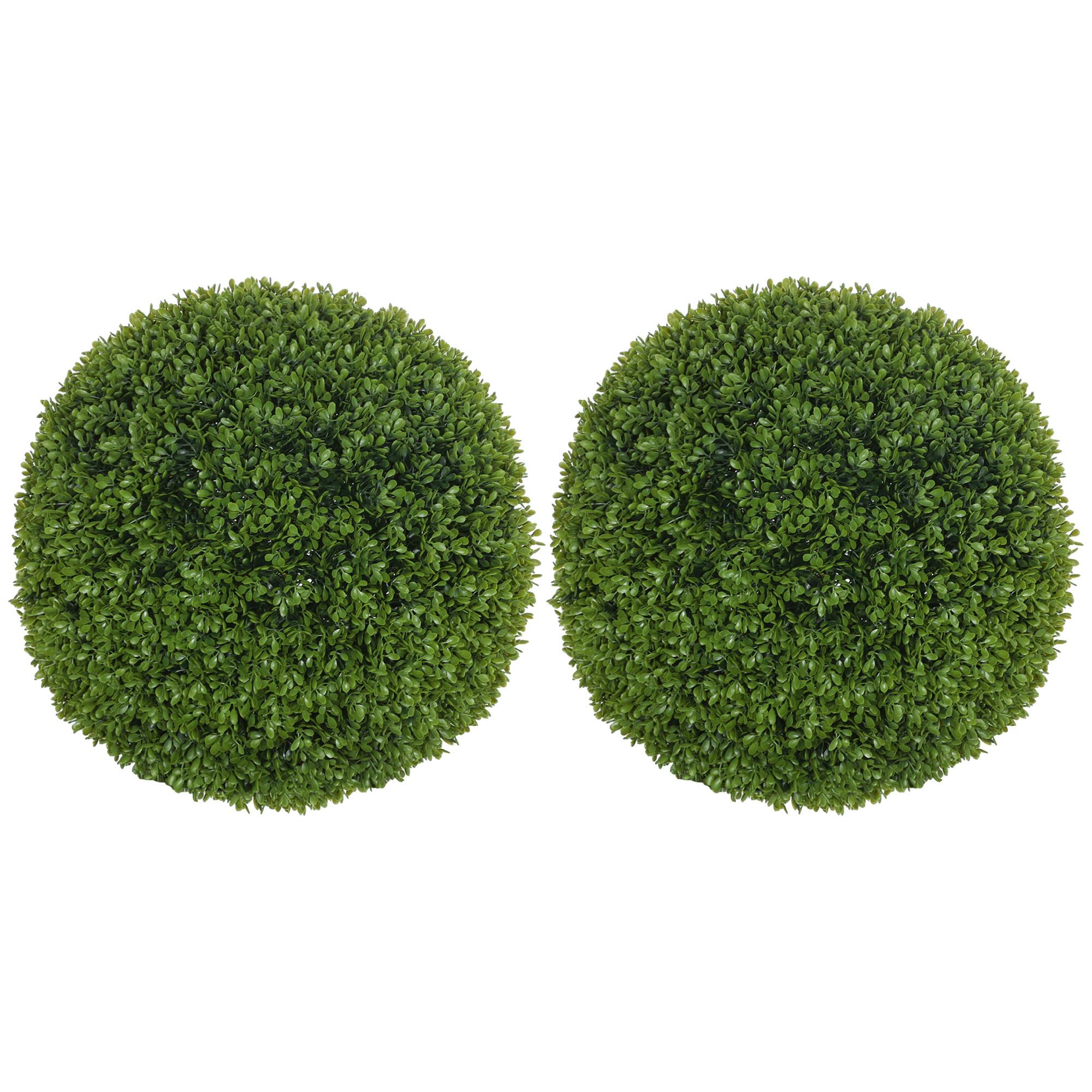 2ER Set künstliche Buchsbaumkugel 40 cm Kunstpflanze für Wohnzimmer Geschenk - Waldgrün/Grün, Kunststoff (40cm) - HOMCOM