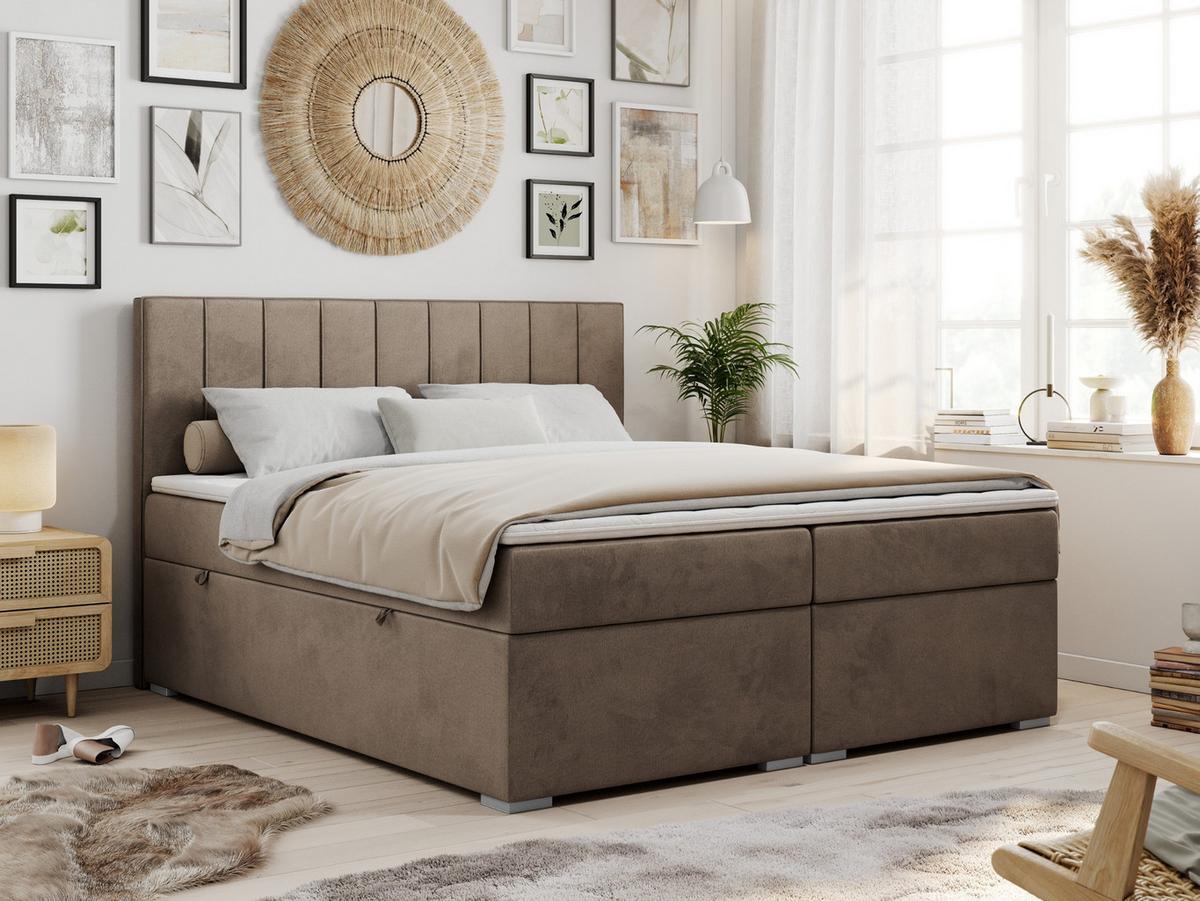 BOXBETT ALLY 160/200 Braun Velvet - H3 - Braun, Holz/Textil (160/200cm) - MKS