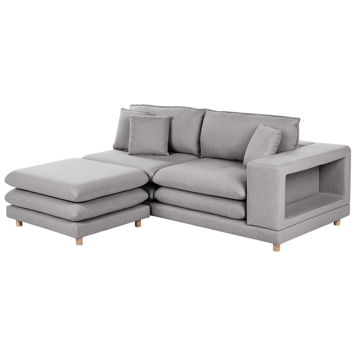 2-SITZER-SOFA mit Ottomane Stoff Grau Heden - Dunkelgrau/Braun, Textil (197/81/86cm) - Beliani