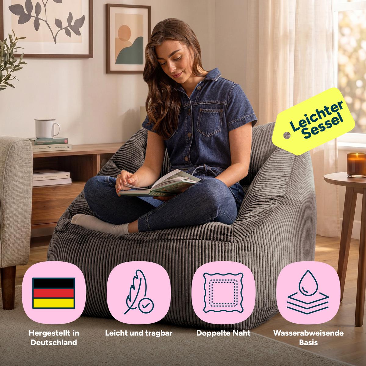 SITZSACK Cord Sessel Natalia - Grau, Textil (97/73/84cm) - icon