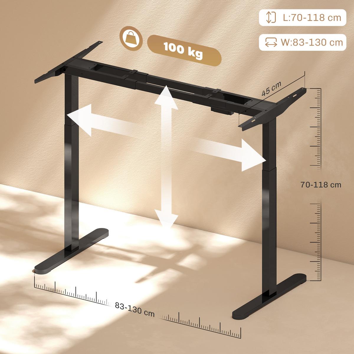 HÖHENVERSTELLBARER-SCHREIBTISCHGESTELL Stahl Schwarz - Schwarz, Metall (60/118/100cm) - HOMCOM