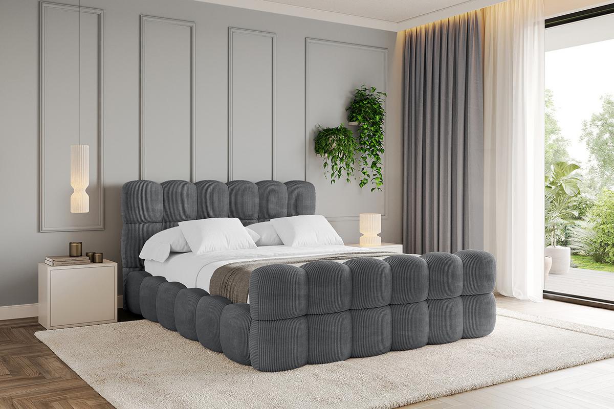 POLSTERBETT mit Bettkasten, Fußteil und Lattenrost, Bett mit Matratze H3/H4 - LEYA-Z 200x200 Dunkelgrau - Anthrazit, Holzwerkstoff/Textil (200/200cm) - ALTDECOR