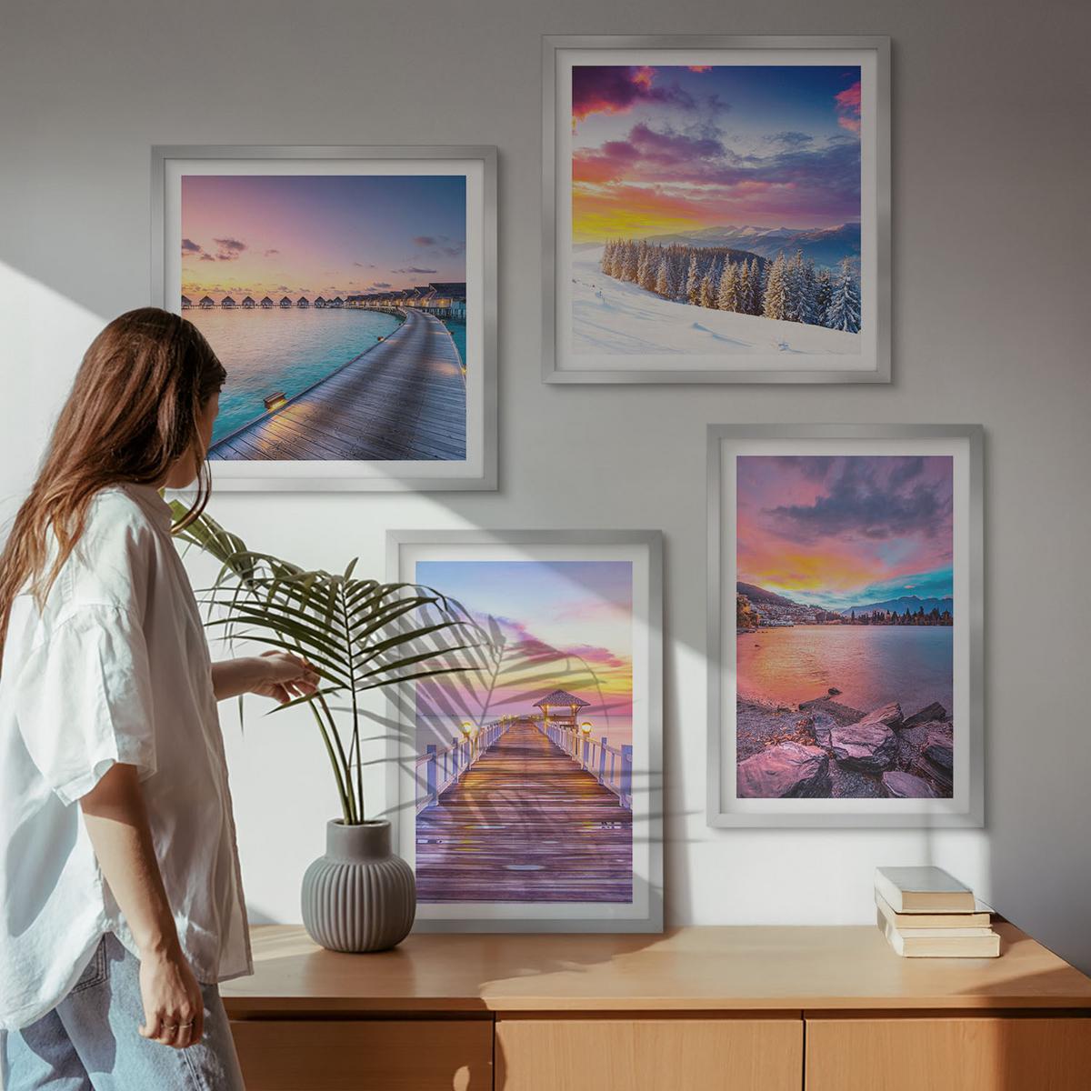 BILDER SET 4er Set - 50x50 cm & 40x60 cm Silberner Rahmen - Winterlandschaft des Pierbergs - Silberfarben, Kunststoff (50/50cm) - TULUP