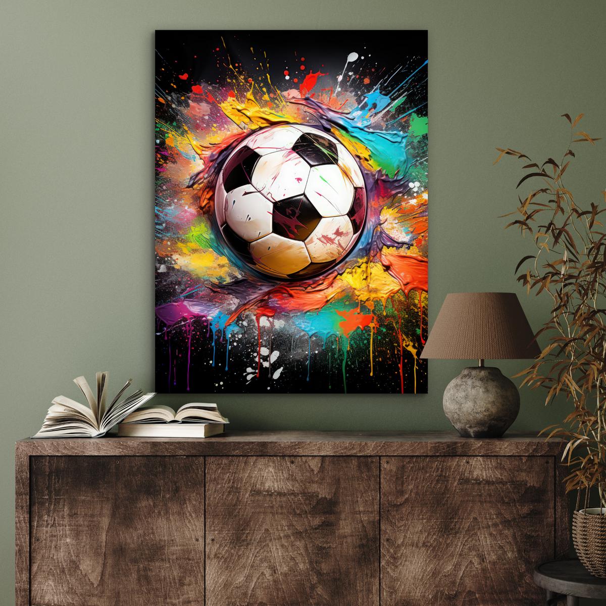 METALLBILD Fußball - Farbe - Farben - Schwarz - Weiß 60x80 cm - Weiß, Metall (60/80cm) - MuchoWow