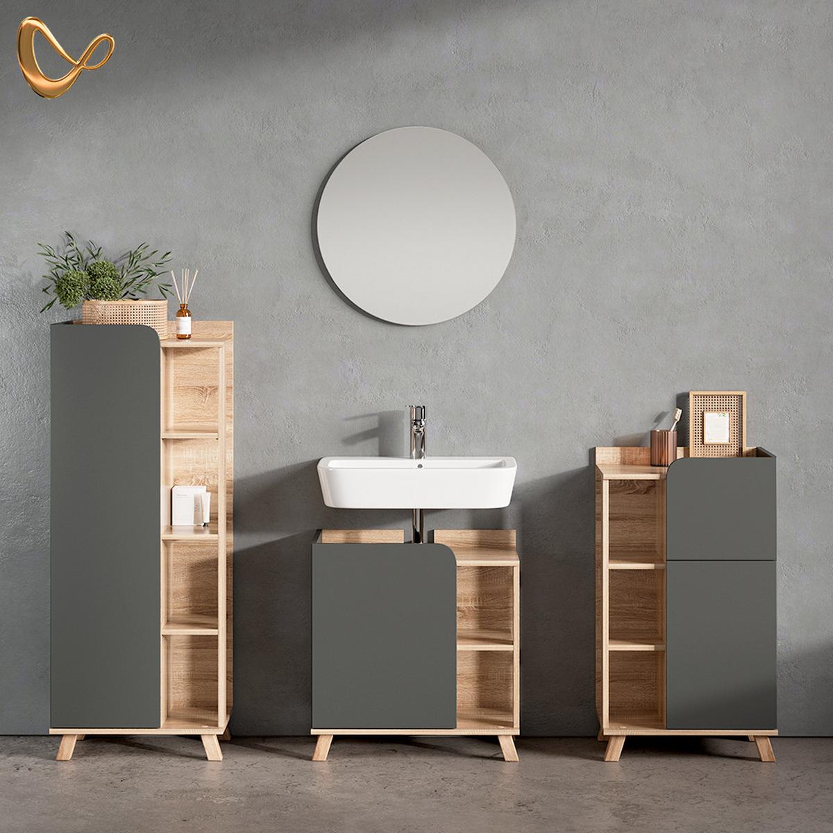BADMÖBEL-SET Marano Anthrazit 4 Teile - Anthrazit, Holzwerkstoff (35/65/60cm) - Livinity®