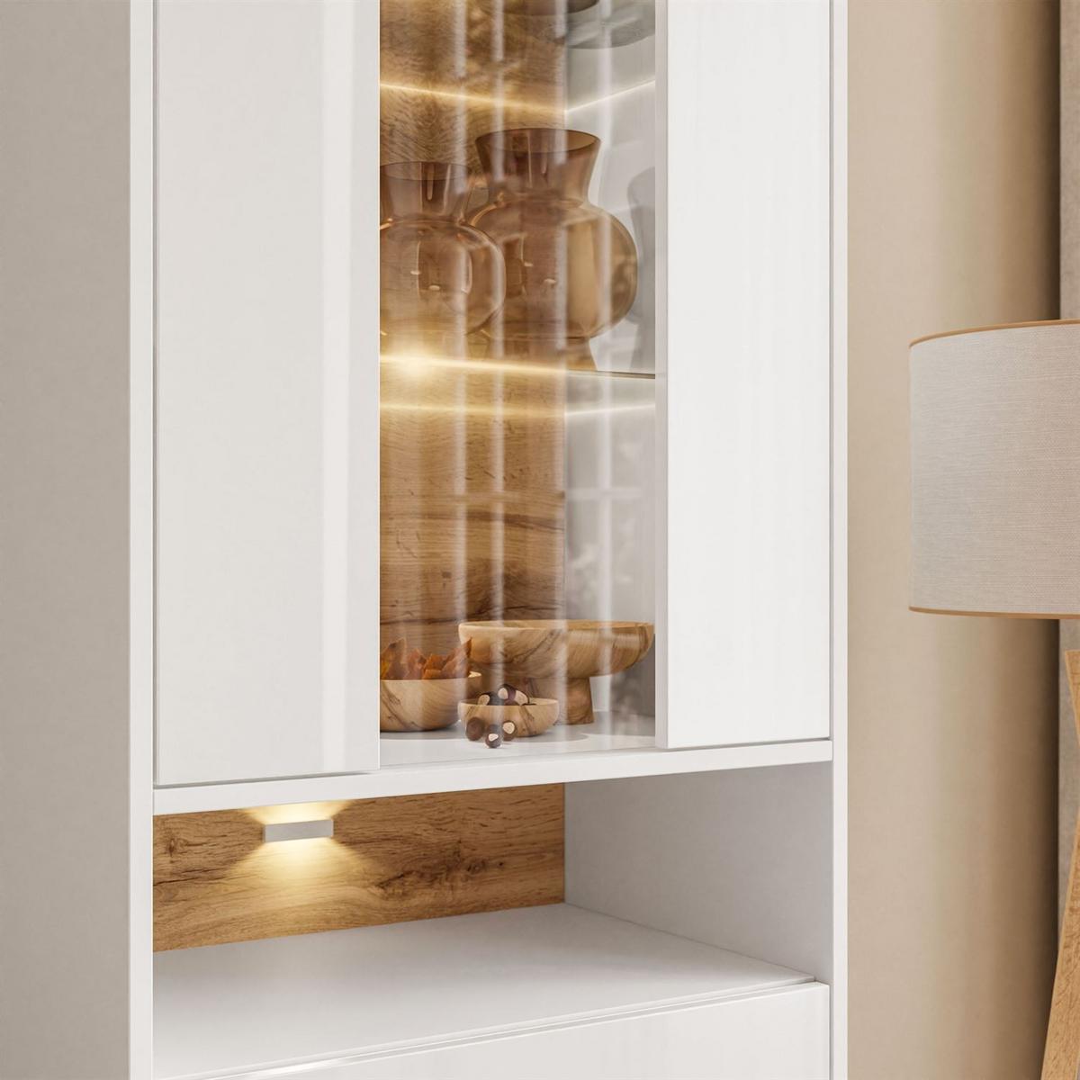 VITRINE VILLA II mit Wotan Eicheneinsatz - Eiche Wotan/Weiß, Holzwerkstoff (60/180/40cm) - Lookway
