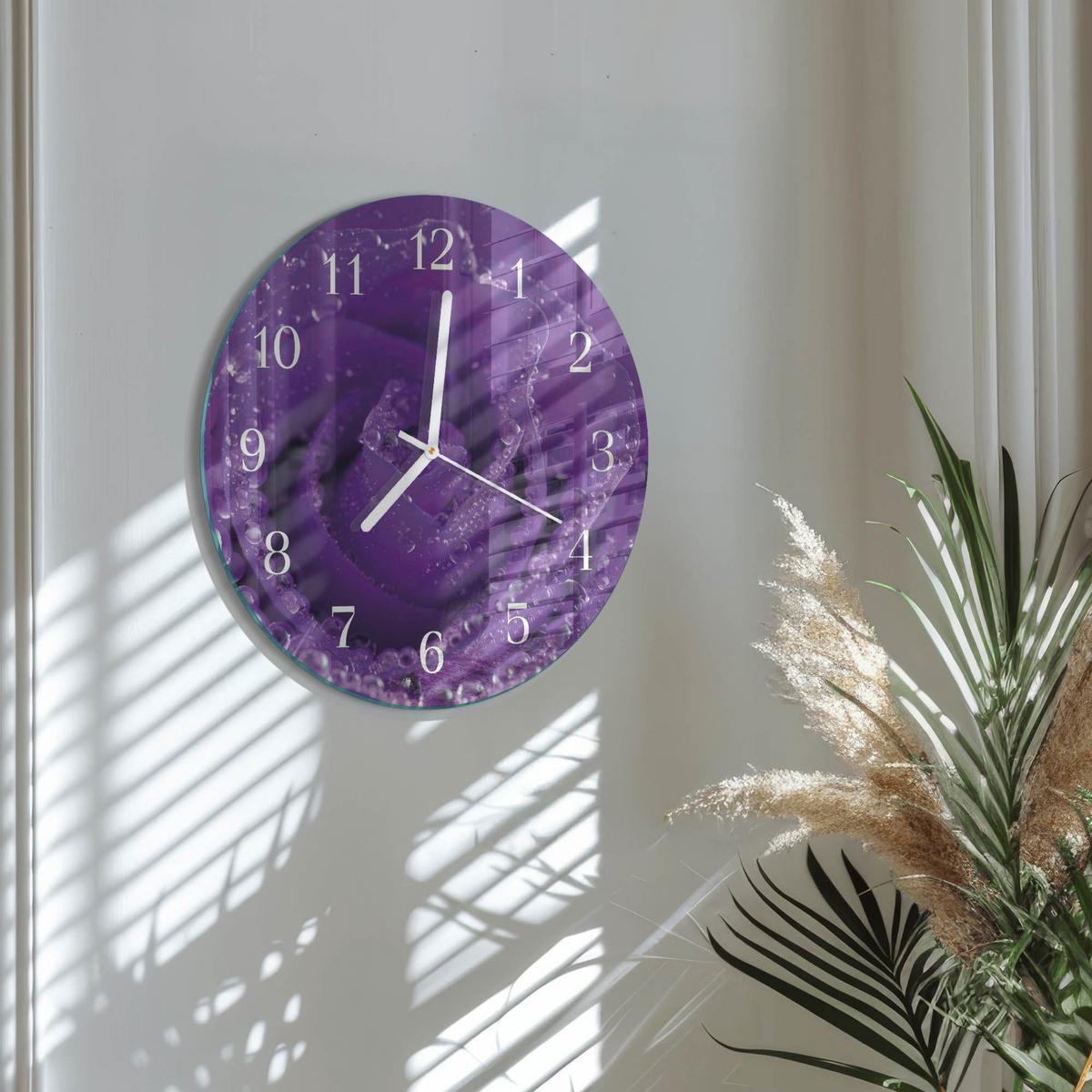 WANDUHR aus Glas Ø30 cm - Rose - Lila, Glas (30/30/0.4cm) - TULUP
