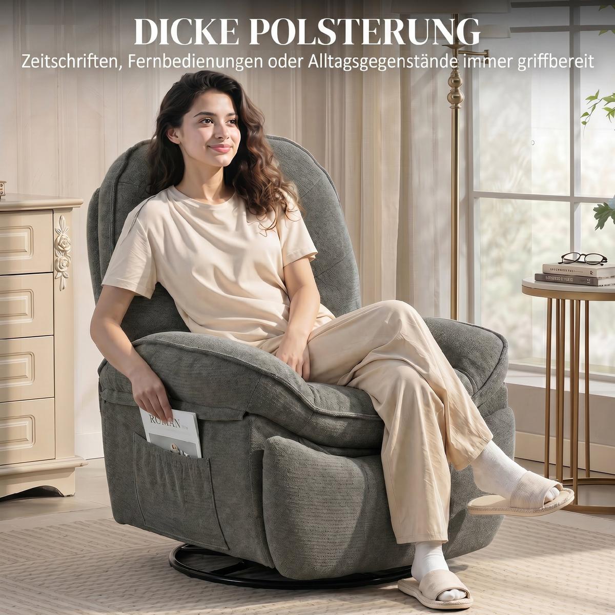 RELAXSESSEL Polyester Hellgrau - Creme/Hellgrau, Holzwerkstoff/Textil (94/104/95cm) - HOMCOM