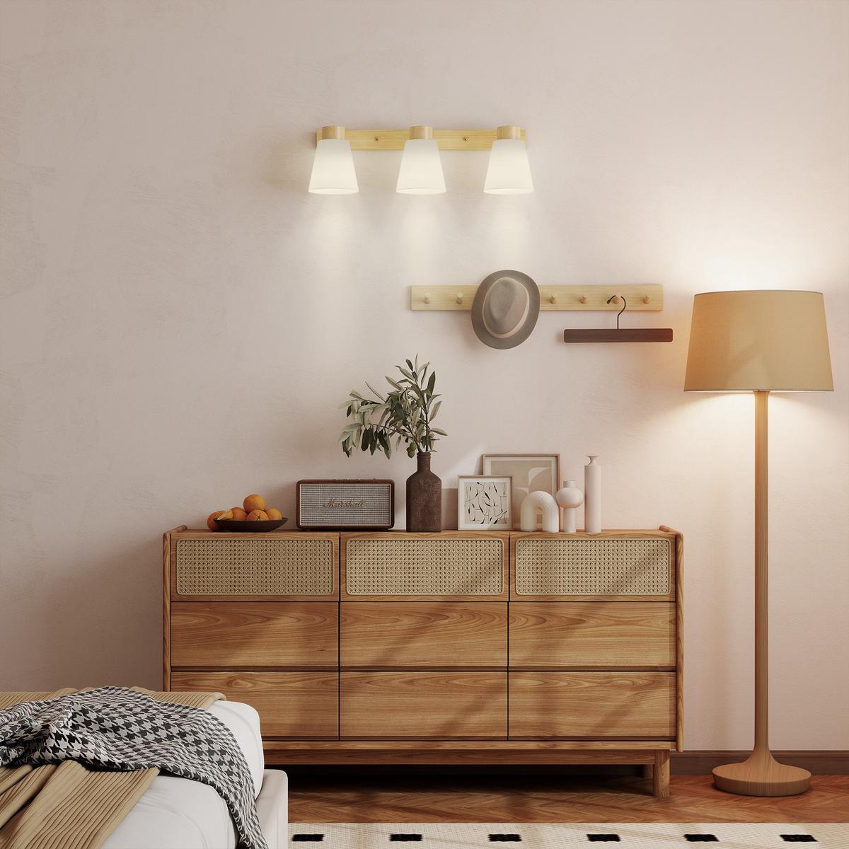DECKENLAMPE Stahl Glas Naturholz - Naturfarben, Metall (55/13/20cm) - HOMCOM