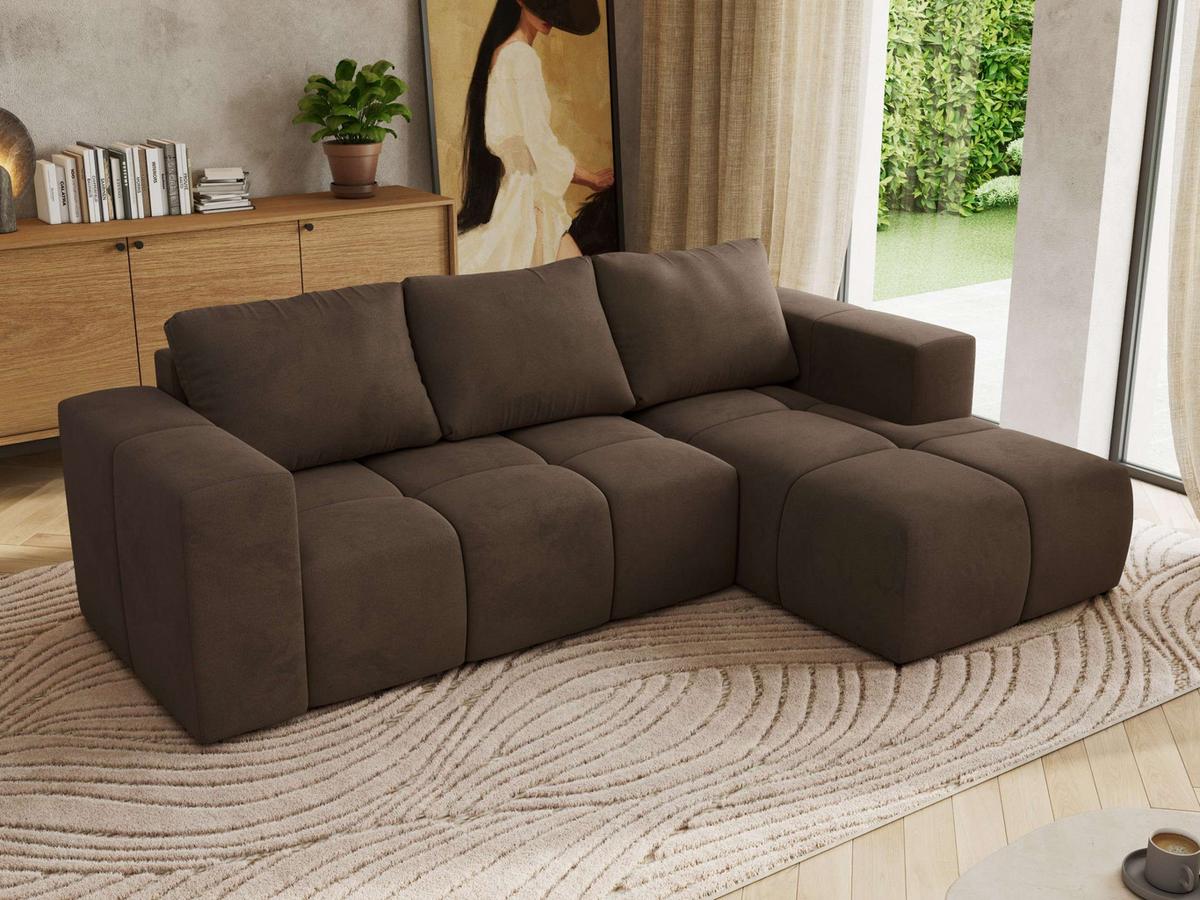 ECKSOFA MONIVA Braun Velvet - Rechts - Schwarz/Braun, Kunststoff/Textil (266/164cm) - MKS