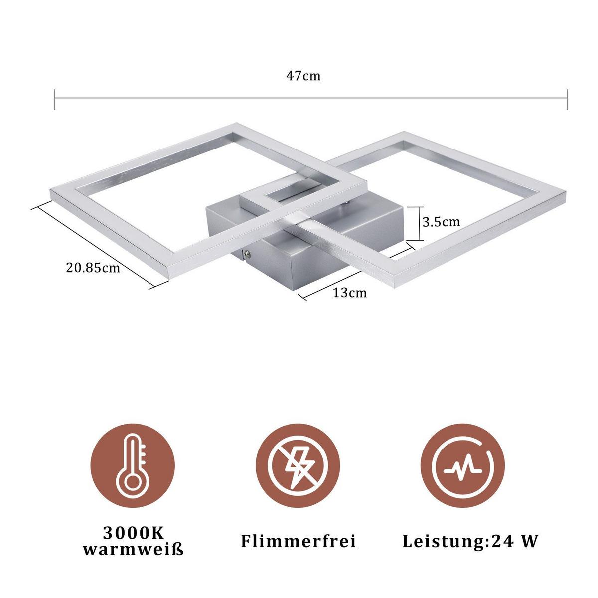 LED-DECKENLEUCHTE Mansell 33/33/6.2 cm - Silberfarben, Metall (33/33/6.2cm) - Nettlife