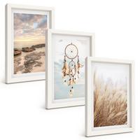 BILDER SET 3er Set - 20x30 cm Weißer Rahmen - Wolkenmeer, Traumfänger, Gras - Weiß, Kunststoff (20/30cm) - TULUP