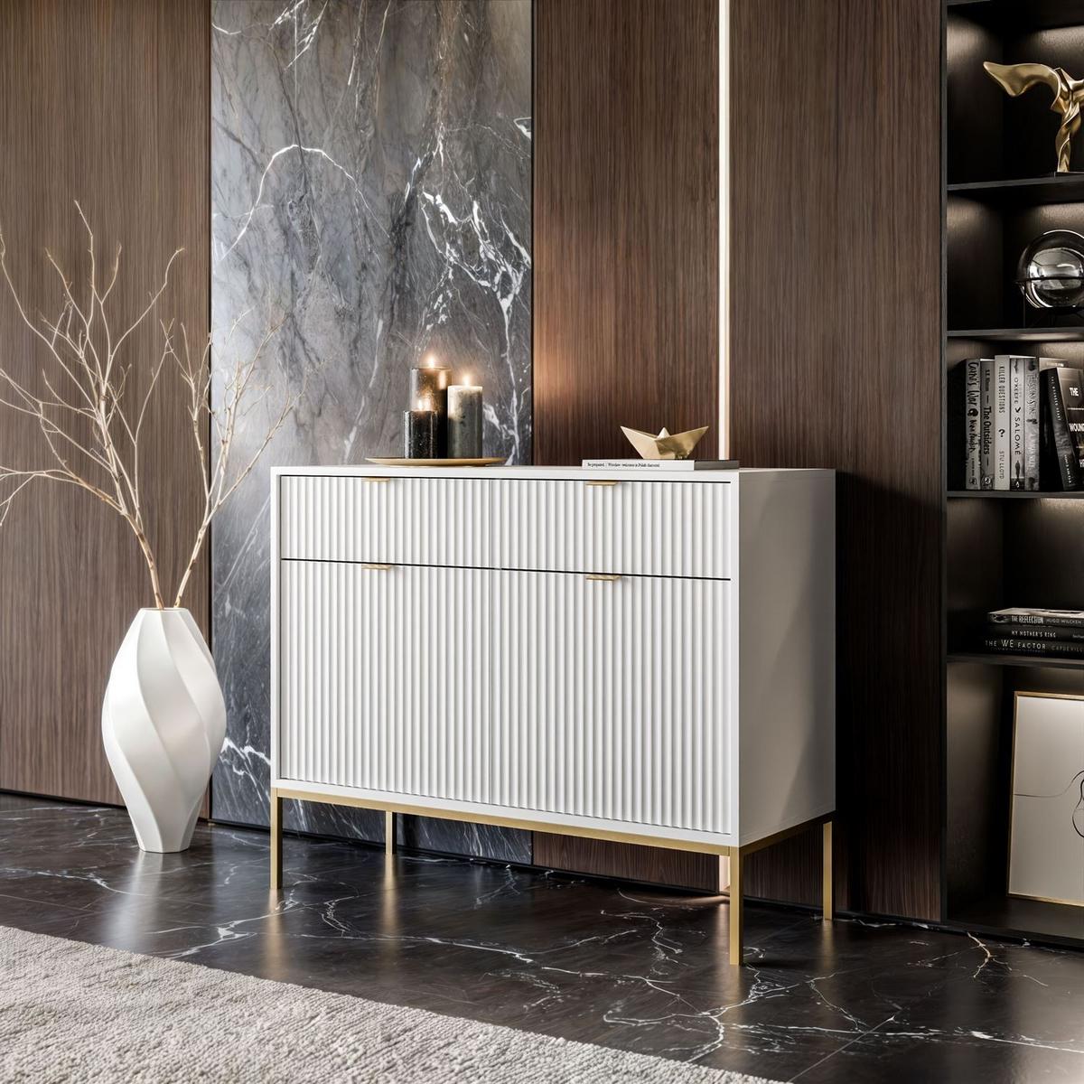 SIDEBOARD CORTADO GOLD KSZ104 MIT SCHUBLADEN WEISS - Weiß, Holzwerkstoff (104/83/39cm) - Lookway