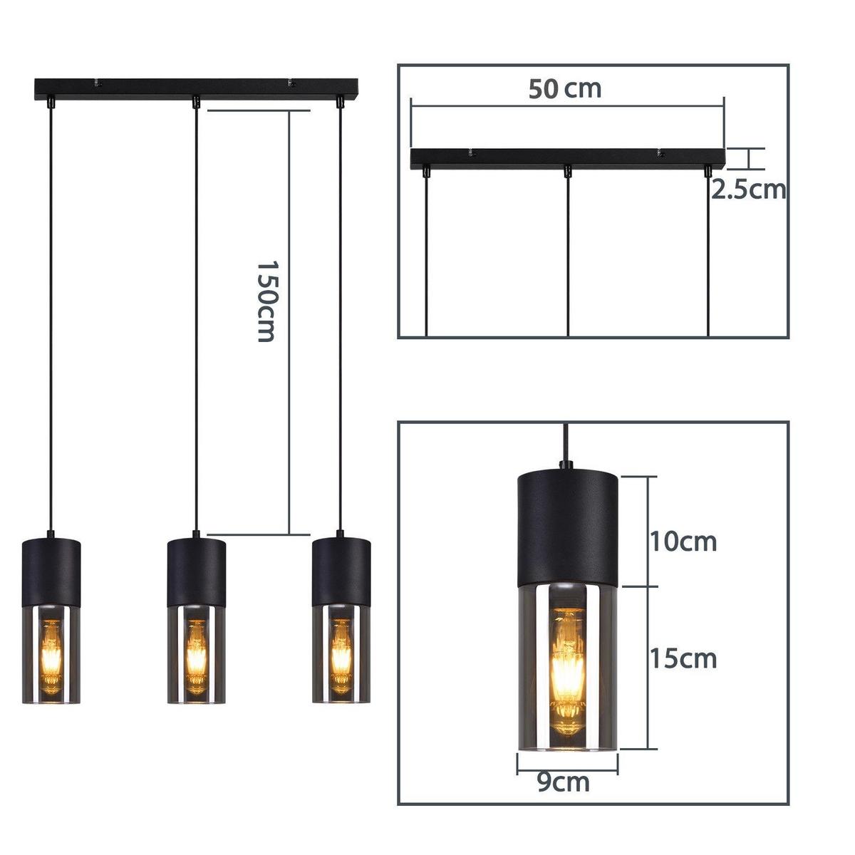 PENDELLEUCHTE Elmar 3-flammig 50/10/150 cm - Schwarz, Metall (50/10/150cm) - Nettlife