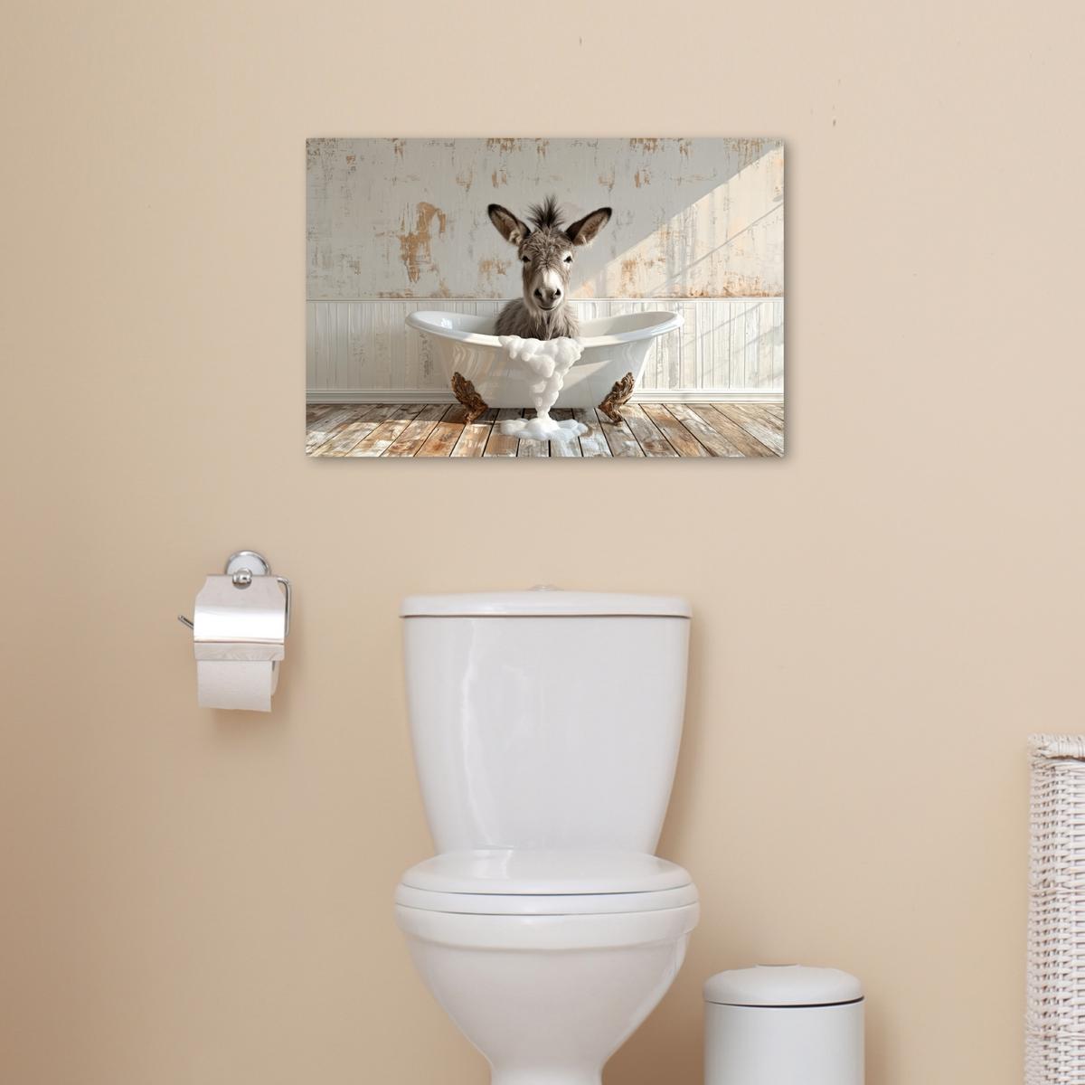 LEINWANDBILD Esel - Tiere - Badewanne - Schaumstoff Gemälde 60x40 cm - Weiß, Textil (60/40cm) - MuchoWow
