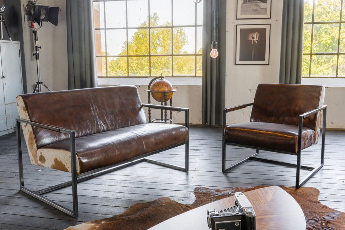 SOFA LIANO Braun Leder - Schwarz/Braun, Leder (125/81/81cm) - KAWOLA