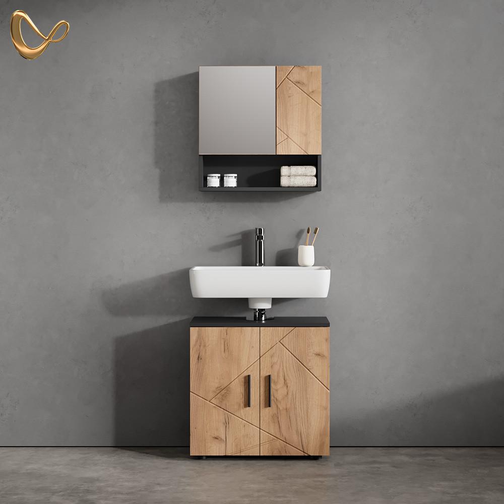 BADMÖBEL-SET Ronco Goldkraft Eiche/Anthrazit 2 Teile, Unterschrank 60 cm - Honigeiche/Anthrazit, Holzwerkstoff (60/59/30cm) - Livinity®