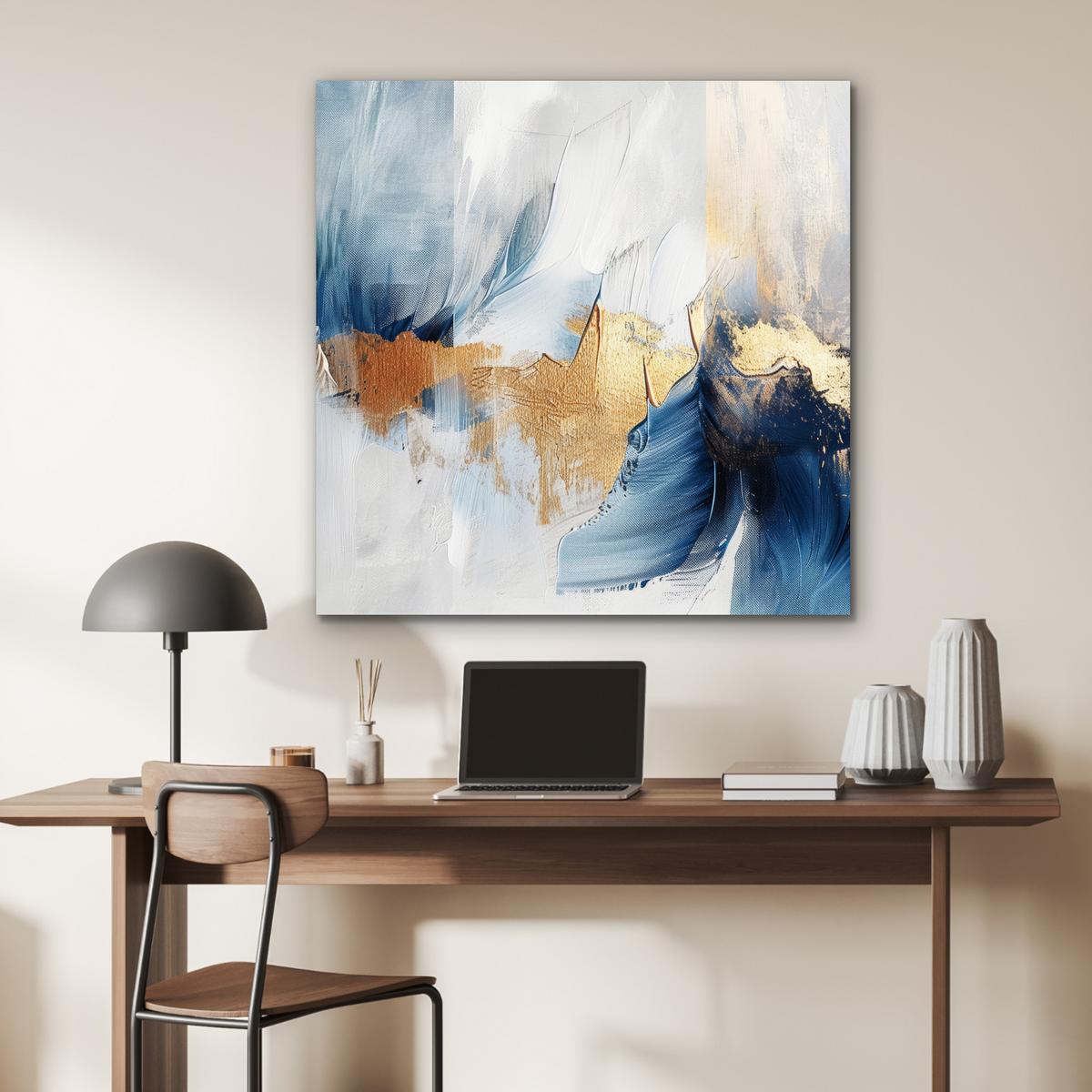 METALLBILD Gold - Blau - Aquarell - Kunst - Modern 90x90 cm - Hellblau, Metall (90/90cm) - MuchoWow