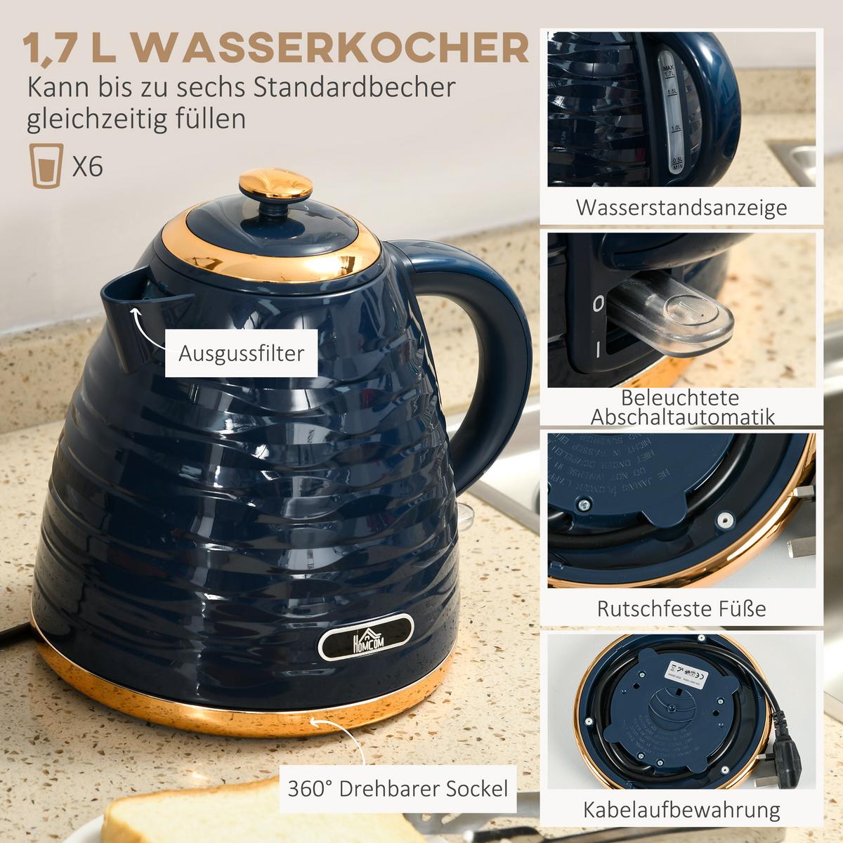 KOCHER-TOASTER-SET 2er Set Kunststoff Stahl Blau - Blau, Kunststoff (19.5/23.2/24.1cm) - HOMCOM