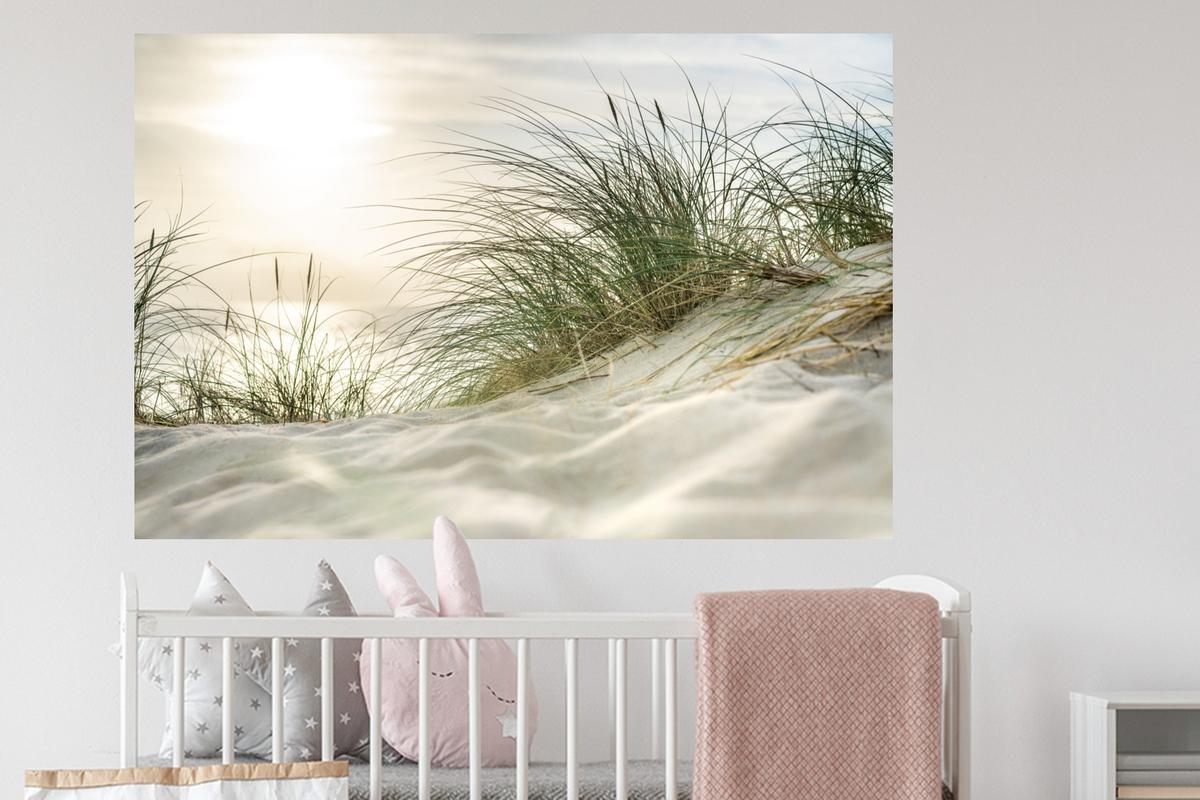 WANDTATTOO Dünen mit Strandhafer in der Sonne des Nationalparks Schleswig-Holsteinisches Wattenmeer Wandsticker 120x80 cm - Creme, Kunststoff (120/80/0.1cm) - MuchoWow