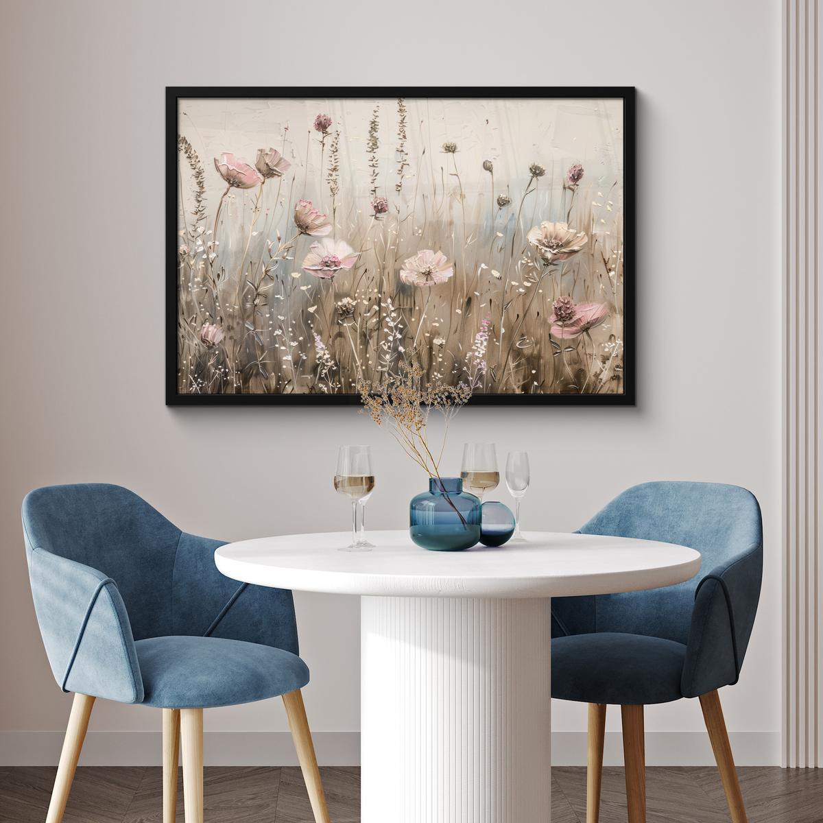 POSTER MIT RAHMENGERAHMTES BILD Blumen - Rosa - Modern - Beige 90x60 cm - Beige, Papier (90/60cm) - MuchoWow
