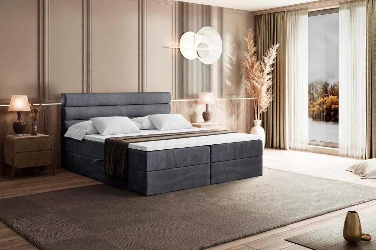 BOXBETT mit Matratze H4 und Lattenrost - CELESTIA - 120x200 cm - H4 - Dunkelgrau - Dunkelgrau, Holzwerkstoff (120/200cm) - ALTDECOR
