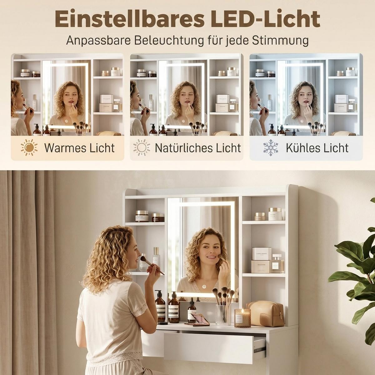SCHMINKTISCH MDF Weiß - Weiß, Holzwerkstoff (40/144.7/90cm) - HOMCOM