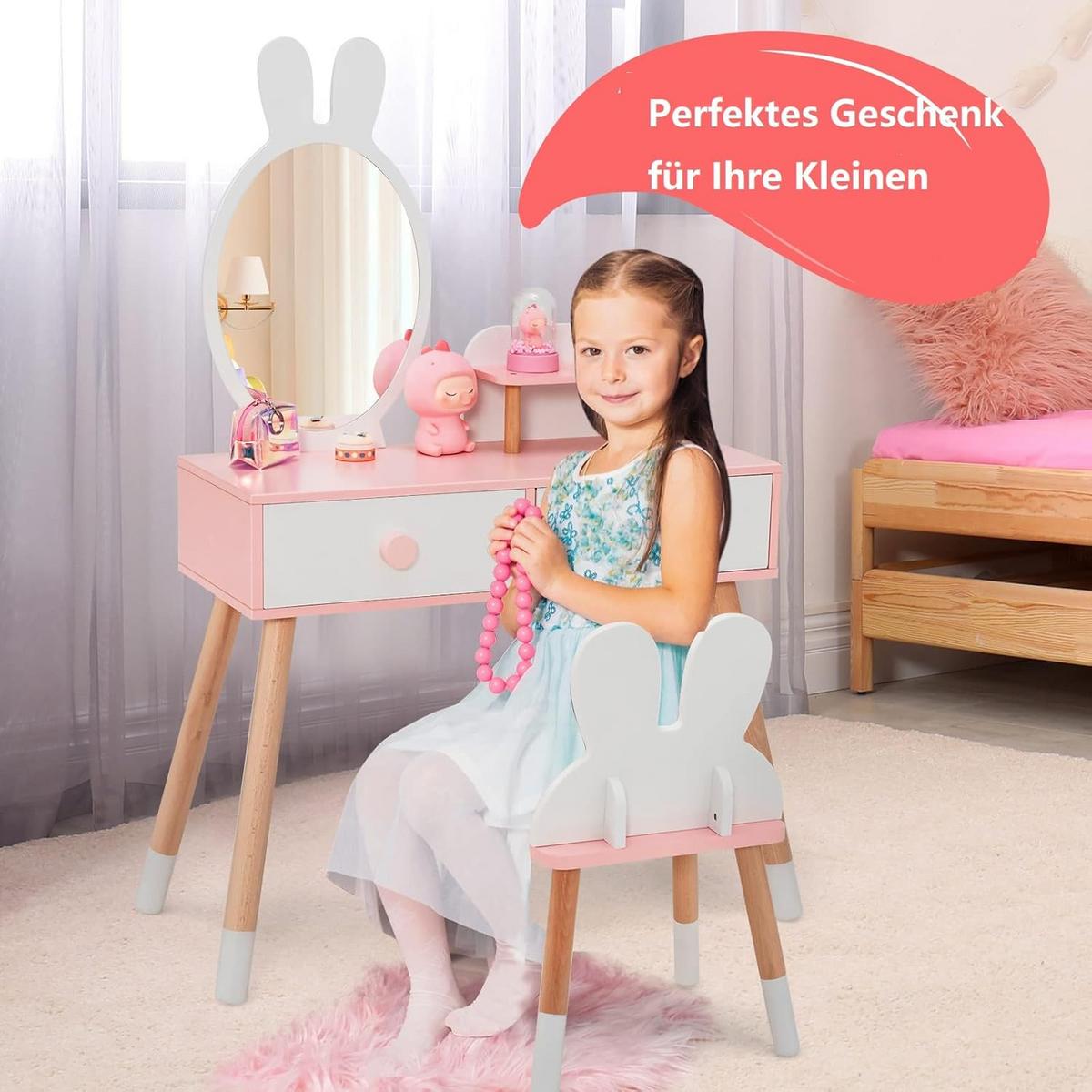 KINDER SCHMINKTISCH Set Weiß - Weiß, Holz (78/110/37cm) - COSTWAY