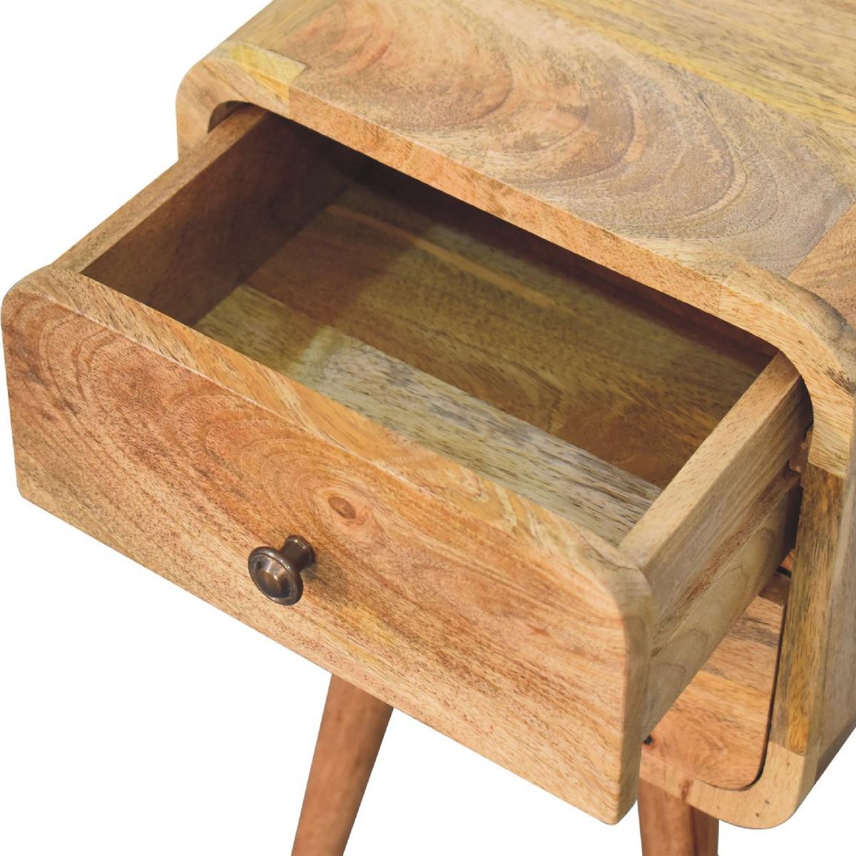 NACHTTISCH Massives Mangoholz Kleines, Gebogenes, Eichen-Finish, 2 Schublades, Beige - Messingfarben/Braun, Holz/Metall (30/55/30cm) - Artisan Furniture