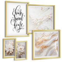 BILDER SET 5er Set - 50x50 cm & 20x30 cm & 40x60 cm Goldrahmen - Porträt von Blumen in intensiven Farben - Goldfarben, Kunststoff (40/60cm) - TULUP