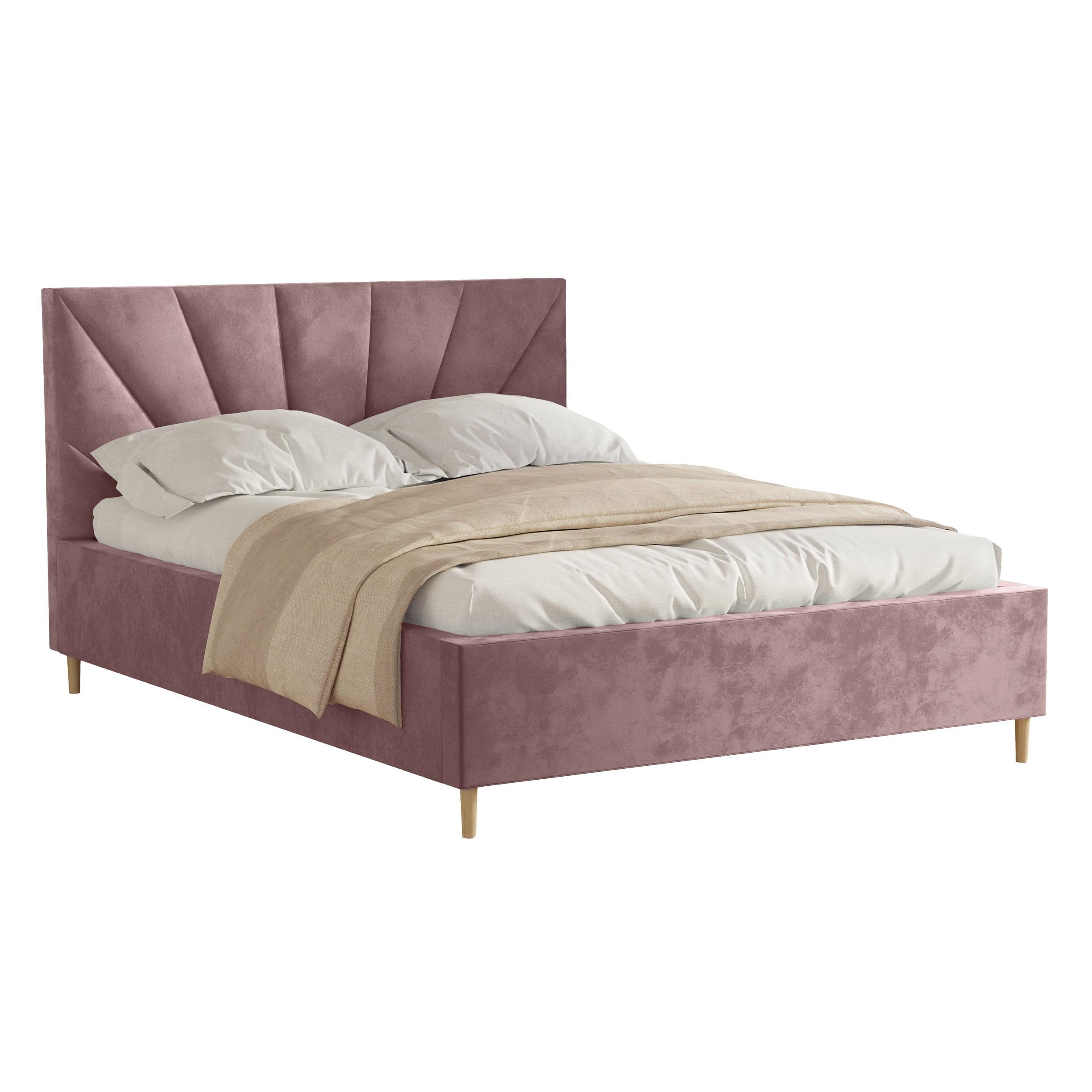 POLSTERBETT AINA 180x200 cm French Velvet 682, 34 Holzlatten, Kopfteil 104 cm - Rosa, Textil (180/200cm) - Lookway