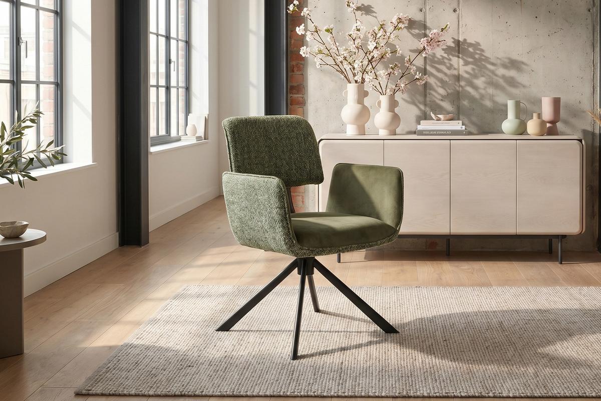 ESSZIMMERSTUHL EDENIA Grün Webstoff Drehbar (360°) (1er-Set) - Grün, Kunststoff/Textil (60/86/65cm) - KAWOLA