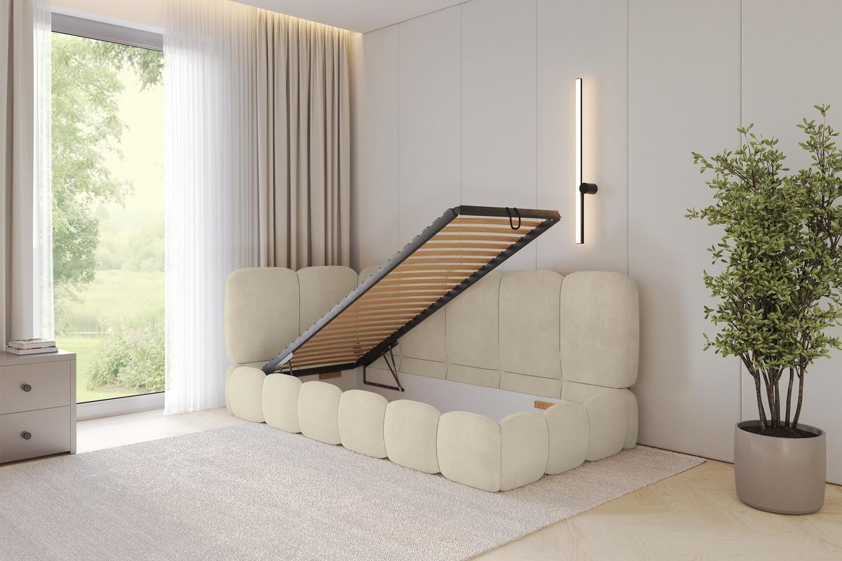 EINZELLBETT Jugendbett mit Bettkasten, Rechts - AVRY 80x200 Beige - Beige/Naturfarben, Holzwerkstoff/Textil (80/200cm) - ALTDECOR