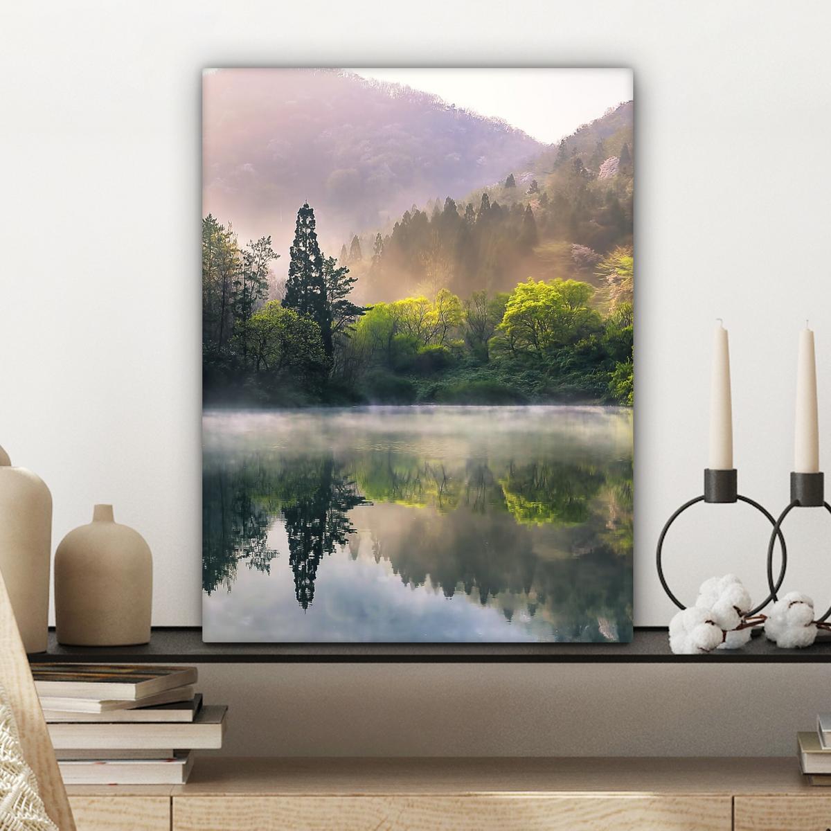 LEINWANDBILD Natur - Bäume - Berge - See - Wasser Room Decor 30x40 cm - Hellgrün, Textil (30/40cm) - MuchoWow