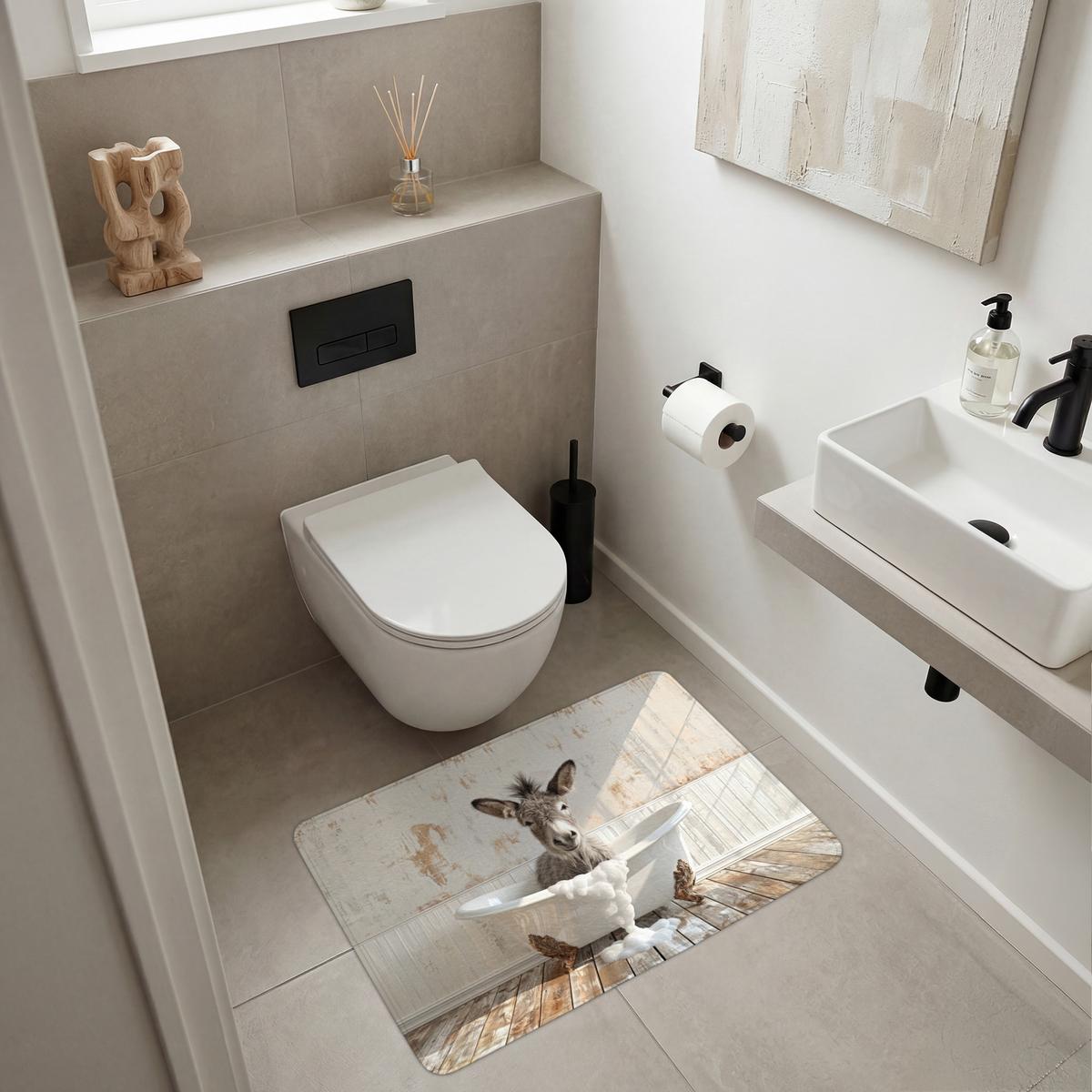BADEMATTE Esel - Tiere - Badewanne - Schaumstoff 90x60 cm - Creme, Textil (90/60cm) - OnlyWow