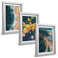 BILDER SET 3er Set - 20x30 cm Silberner Rahmen - Meerstrand Zitronen Berge - Silberfarben, Kunststoff (20/30cm) - TULUP