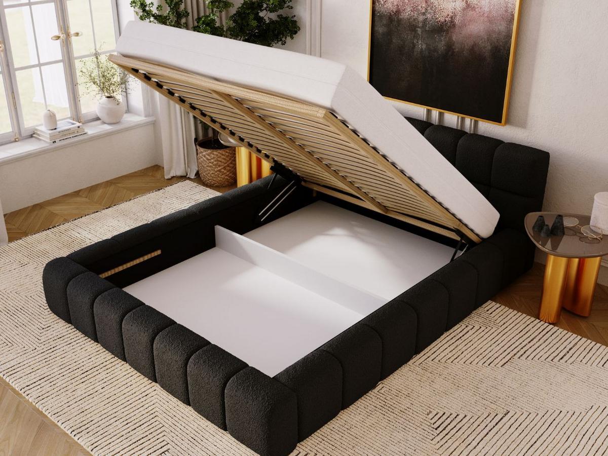 POLSTERBETT Alicante Bouclé-Stoff 160x200 Schwarz - Schwarz, Textil (160/200cm) - Graingold