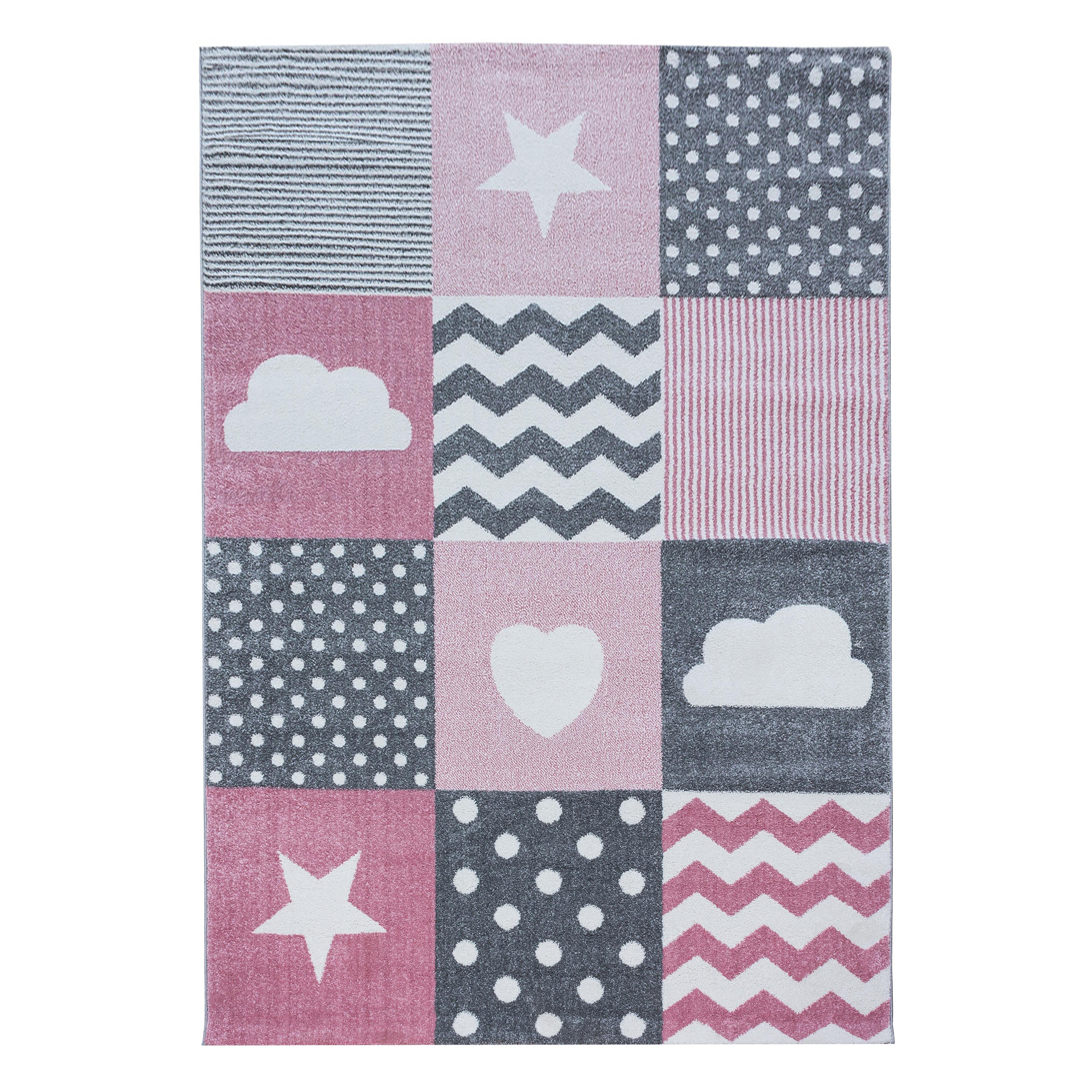 KINDERTEPPICH TASNA, mit Herz-und-Stern-Motiv, Rosa, 200 x 290 cm - Rosa, Textil (290/200cm) - KADIMA DESIGN