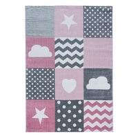 KINDERTEPPICH TASNA, mit Herz-und-Stern-Motiv, Rosa, 80 x 150 cm - Rosa, Textil (150/80cm) - KADIMA DESIGN