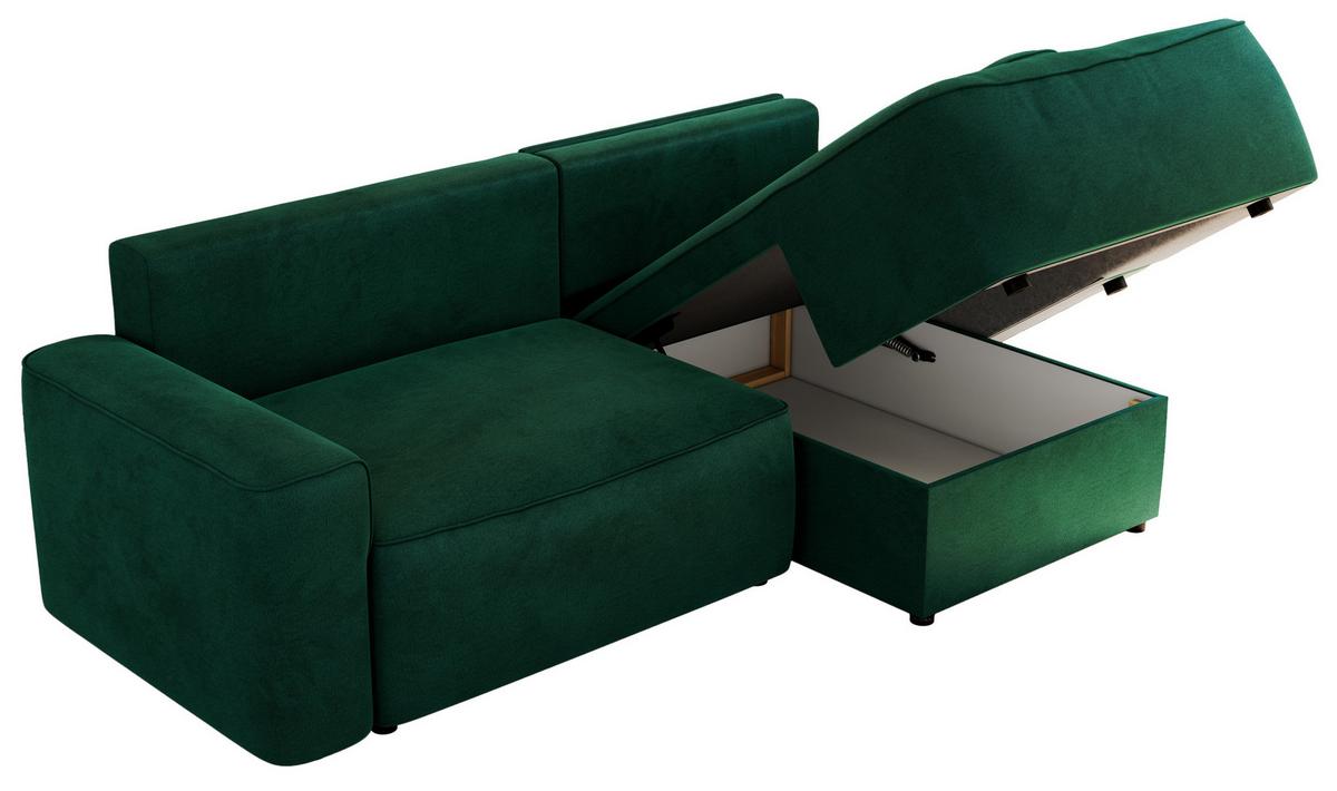 ECKSOFA BELLUNO L Dunkelgrün Velvet - Rechts - Dunkelgrün/Schwarz, Textil (233/144cm) - MKS