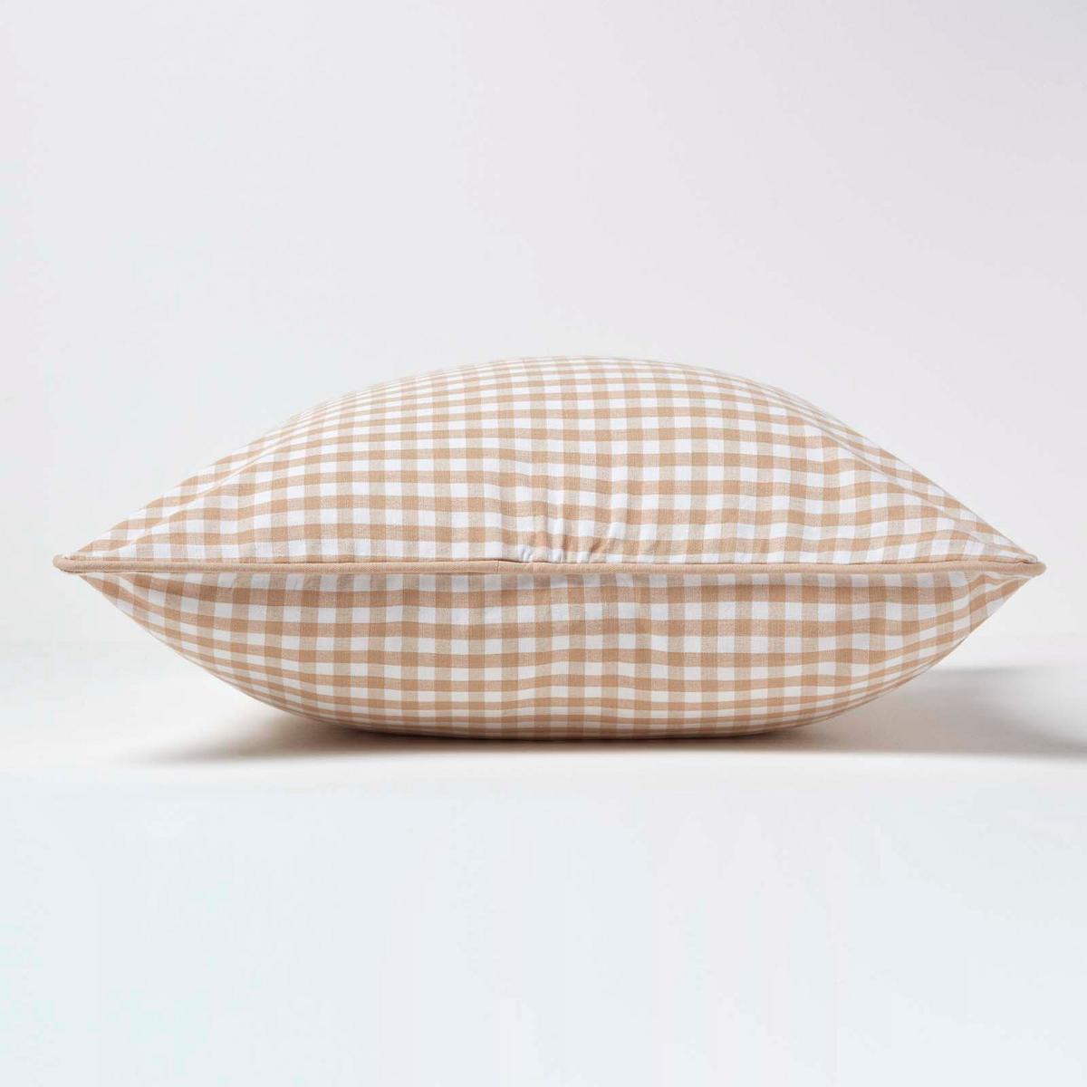 KISSENHÜLLE Vichy-Karo 60/60 cm, 100% Baumwolle - Beige, Textil (60/60cm) - Homescapes