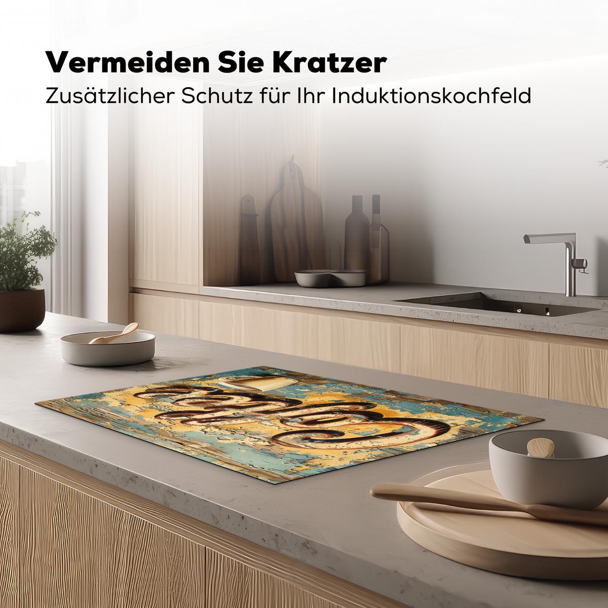 HERDABDECKPLATTE Kaffee - Vintage - Braun - Tasse Herdabdeckung Induktionsfeld 75x52 cm - Teakfarben, Kunststoff (75/52/0.2cm) - MuchoWow