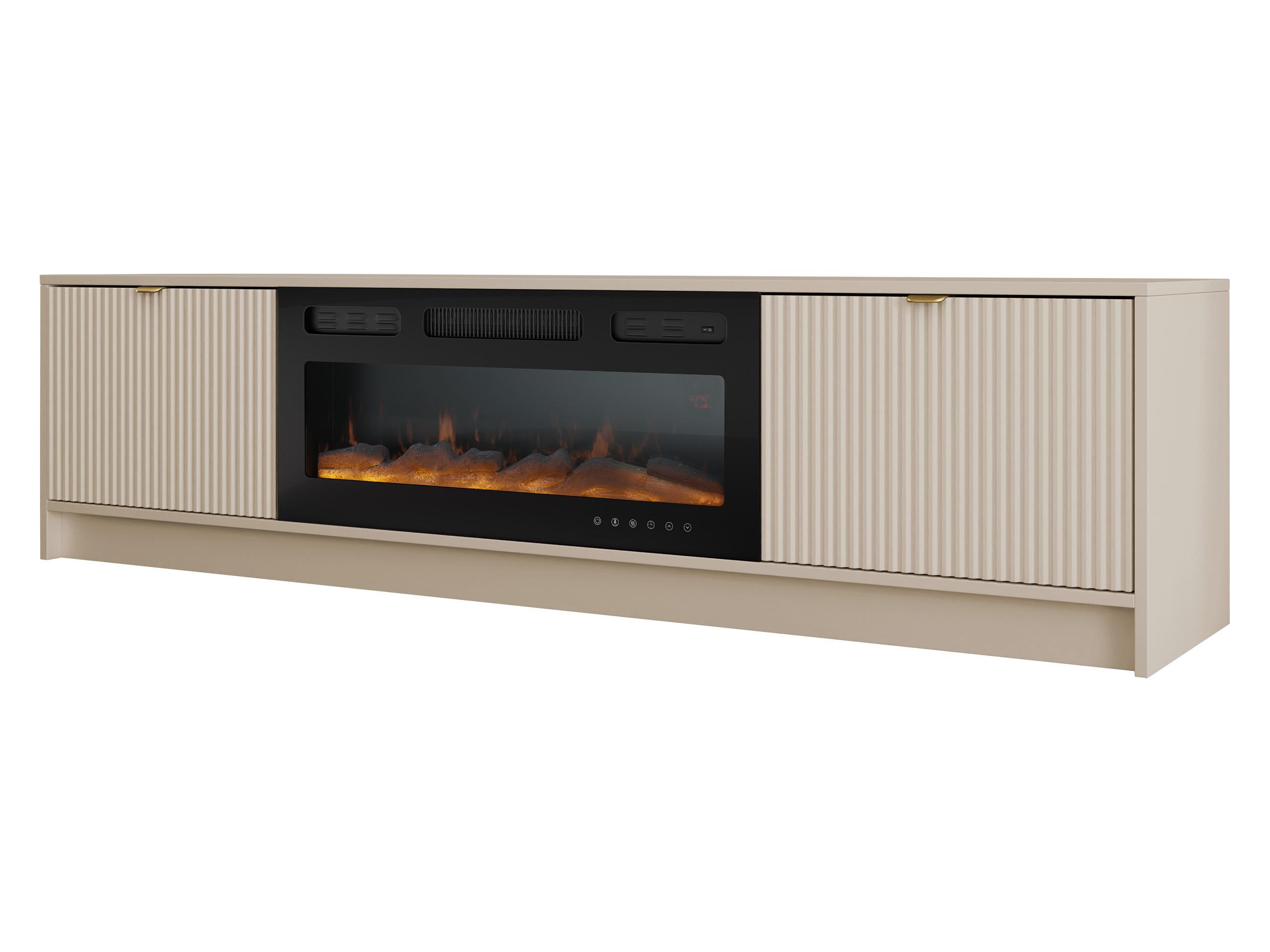 TV-LOWBOARD Tireno EF mit Elektrische Kamin - Sandfarben/Goldfarben, Holzwerkstoff/Metall (182/48/40cm) - MIRJAN24