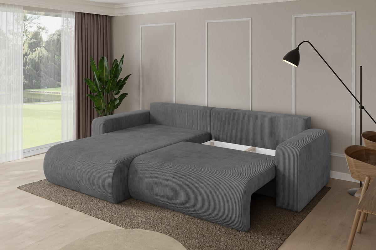 ECKSOFA mit Schlaffunktion Ottomane Links BERY-L 276x193x88 Dunkelgrau Cord - Dunkelgrau/Schwarz, Holzwerkstoff/Kunststoff (276/193cm) - ALTDECOR
