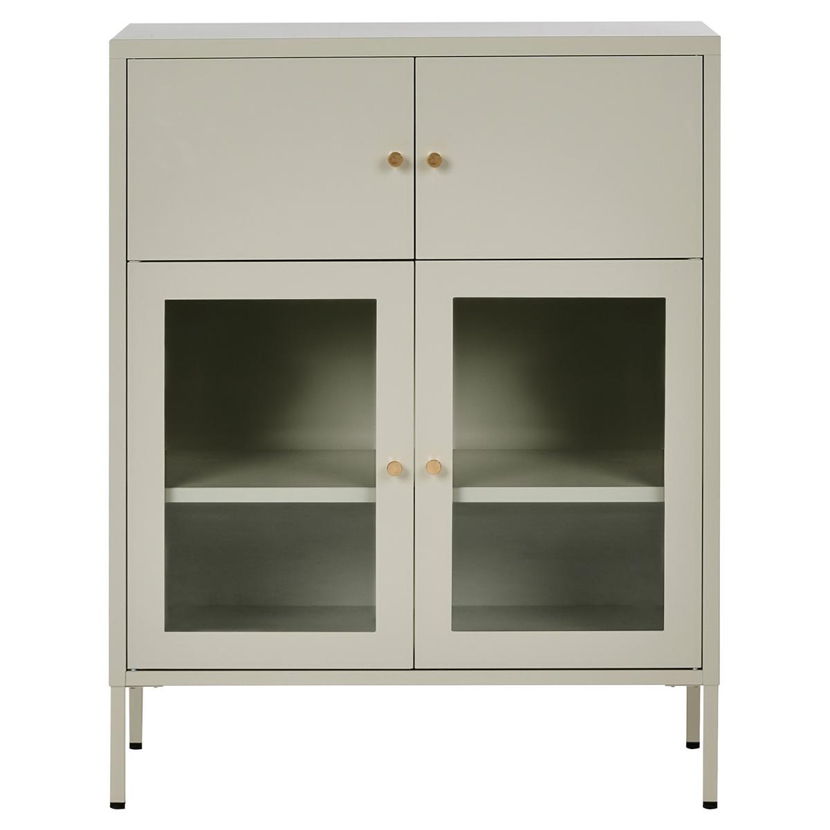 VITRINE mit Glastüren Metall 80 cm Hellbeige Esholt - Beige, Metall (80/102/40cm) - Beliani