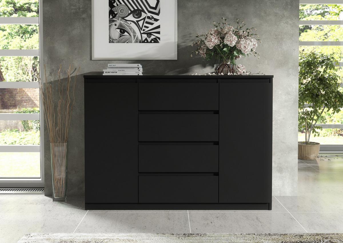 KOMMODE Schwarz 120/102/39 - Schwarz, Holzwerkstoff (120/102/39cm) - RAUMHIRSCH FURNITURE